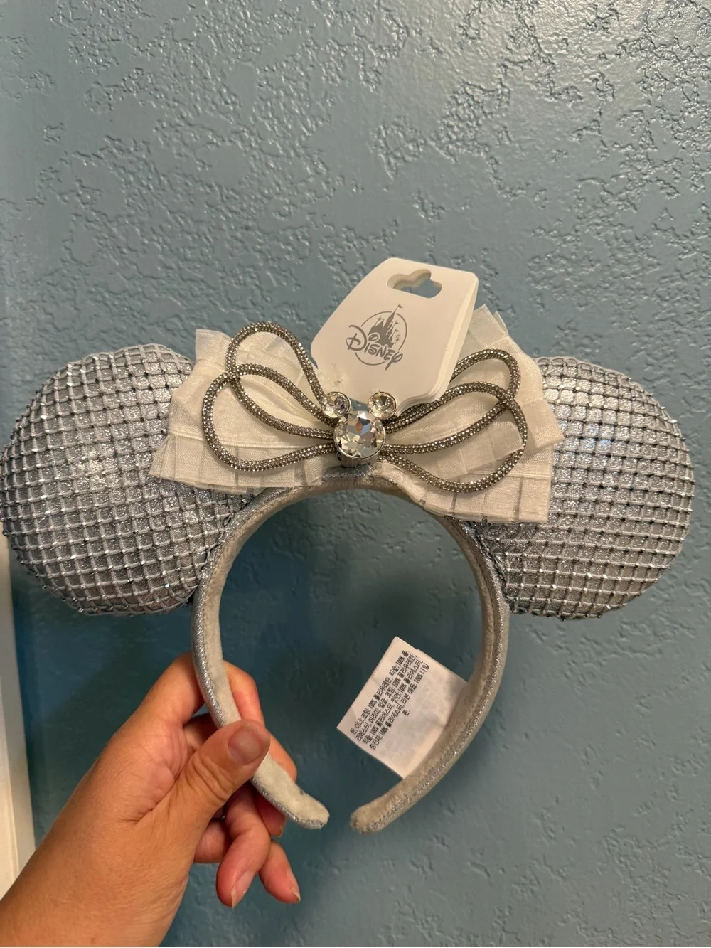 Disney Silver Glitter Minnie Mouse Ear Headband with Bow